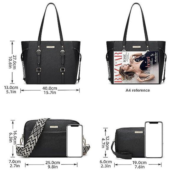 Women Fashion Synthetic Leather Handbags Tote Bag Shoulder Bag Black-b-01 - Picture 4 of 6